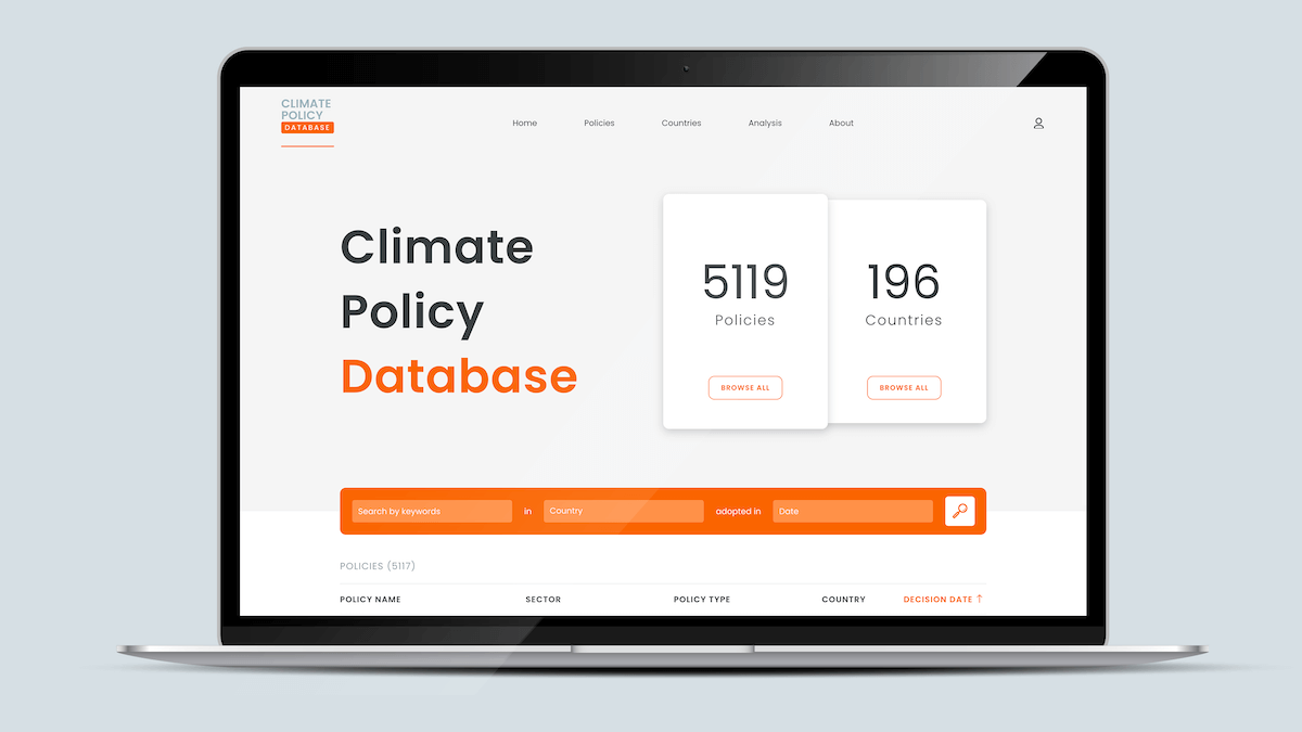 Climate Policy Database – Laptop view