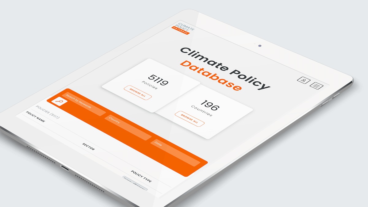 Climate Policy Database – Tablet view
