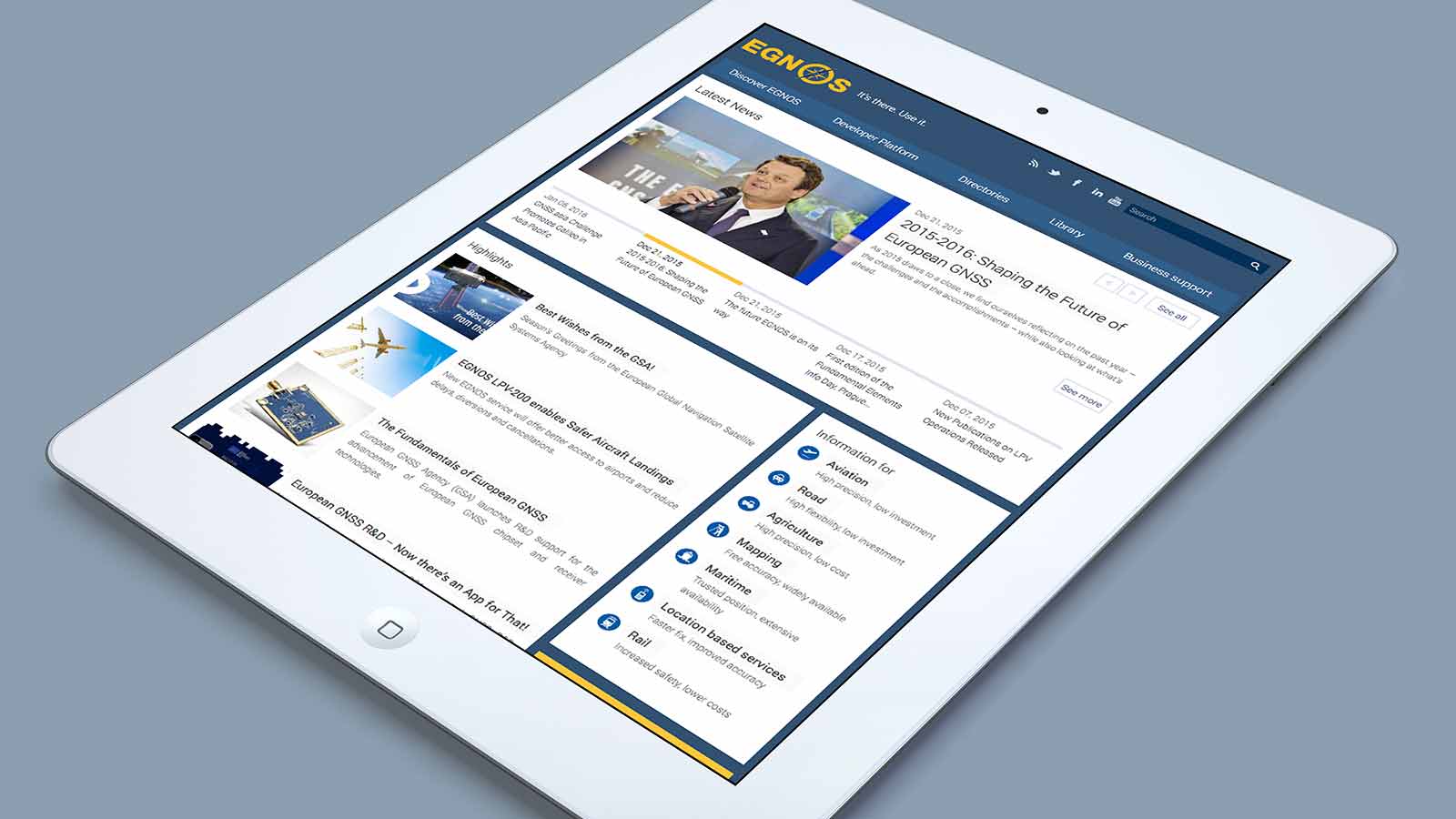 EGNOS Portal – Tablet view