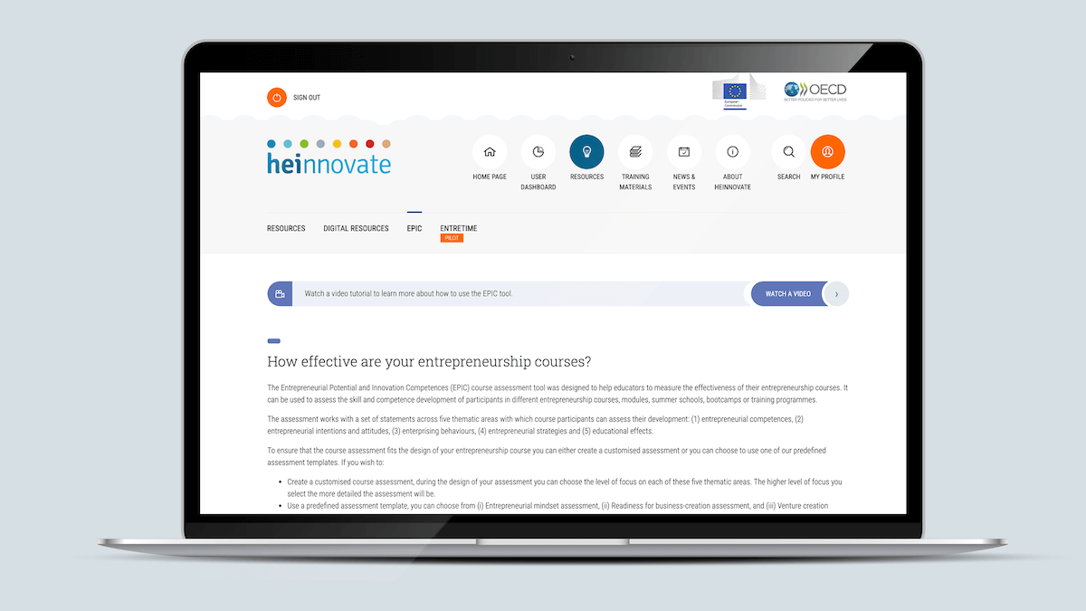 Entrepreneurial Potential and Innovation Competences – Laptop view