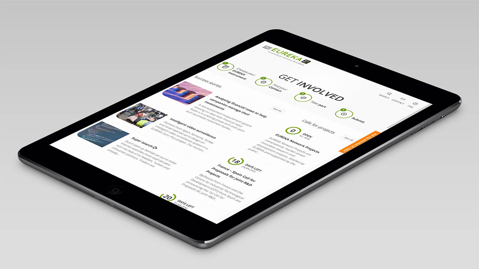 EUREKA Network – Tablet view