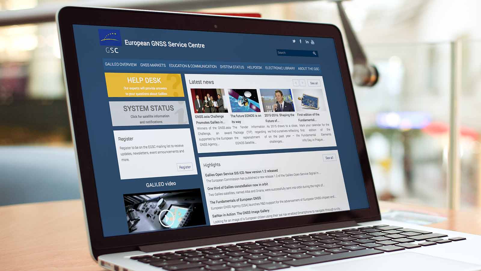 European GNSS Service Center – Laptop view