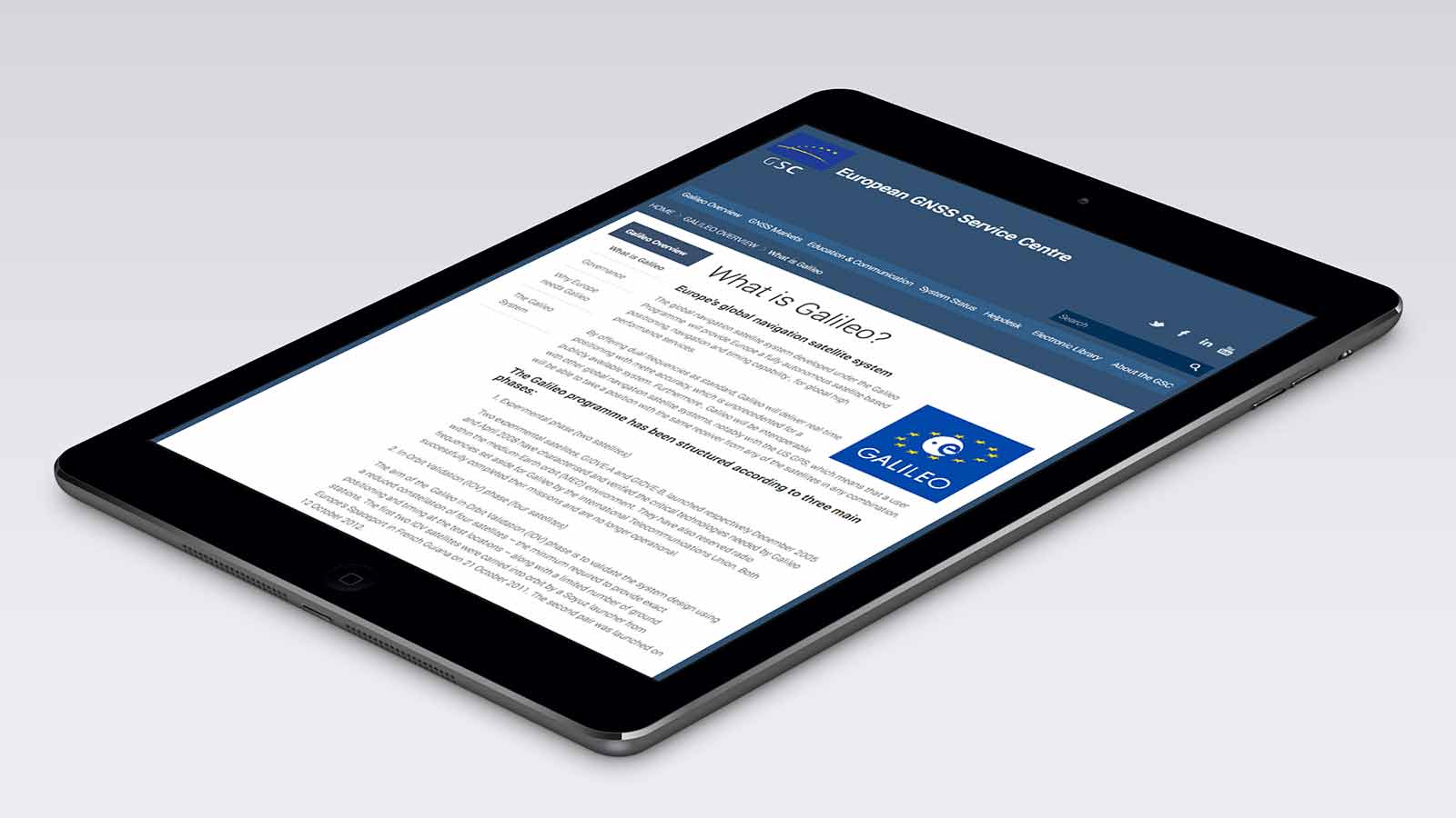 European GNSS Service Center – Tablet view