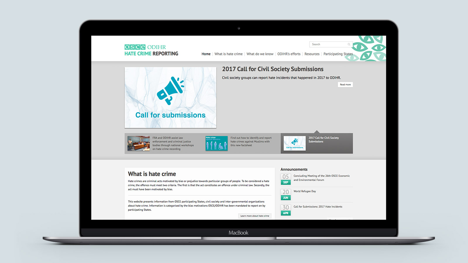 Hate Crime Reporting Website – Laptop view