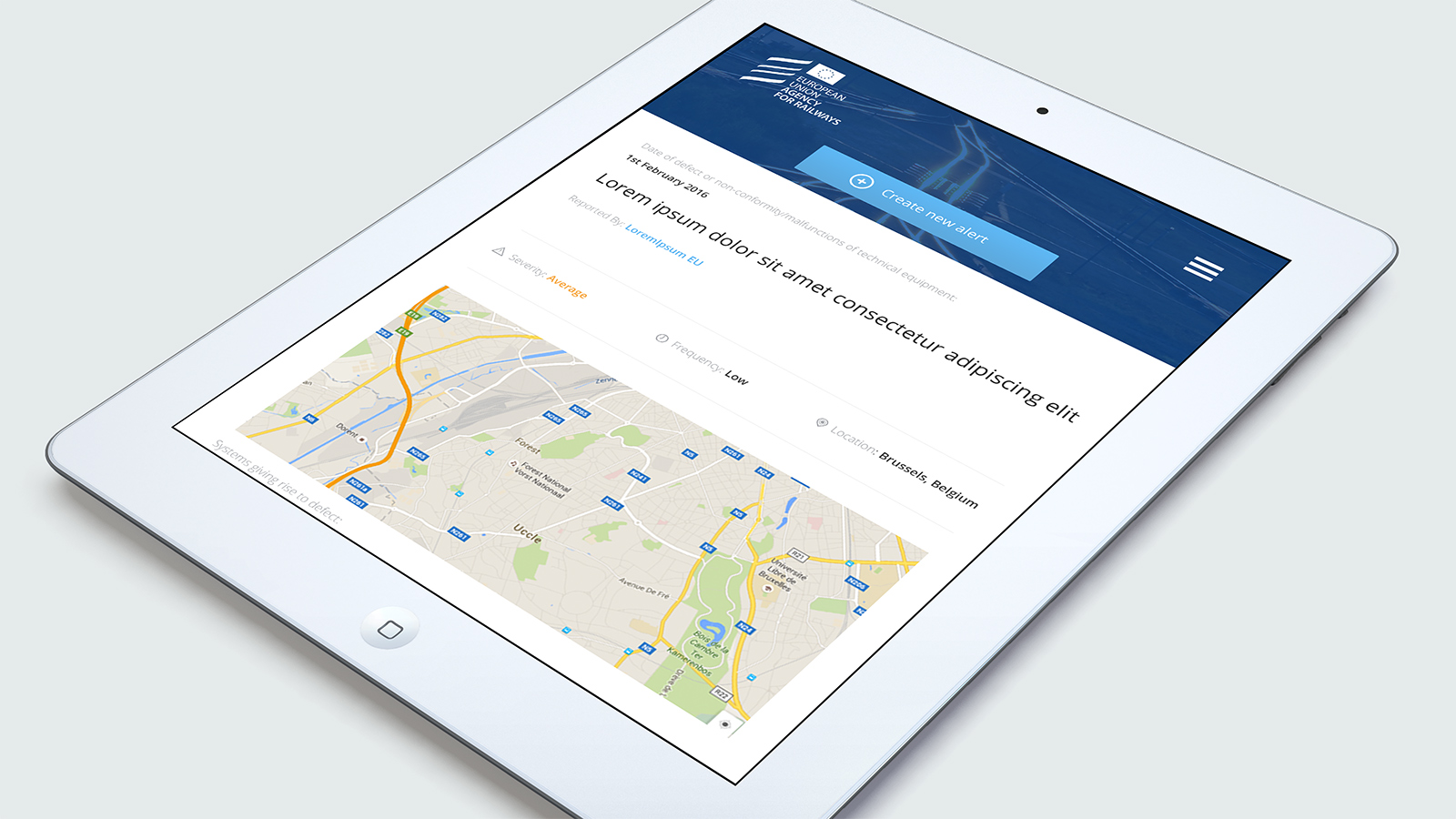 European Union Agency for Railways SAIT – Tablet view